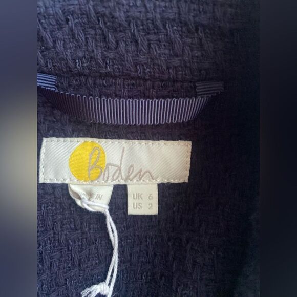 Boden Navy Blue Collared Textured Cotton Blend Jacket Blazer  Sz 2 NWT - Picture 4 of 13